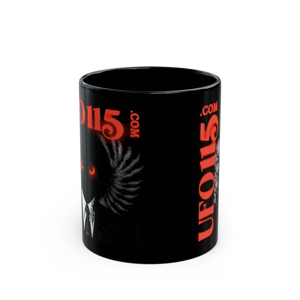 UFO115 Red Angel Mug, front view (Printify product mockup)