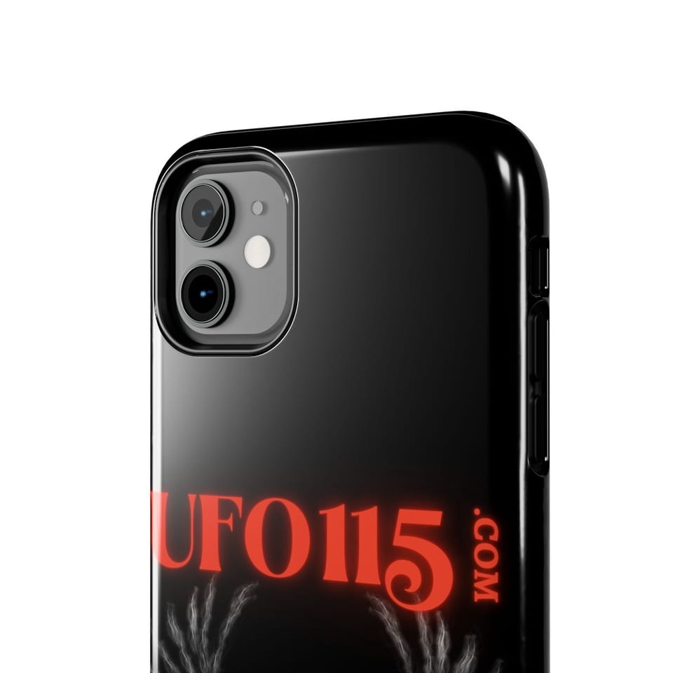UFO115 Red Angel Phone Case, close up view (Printify product mockup)