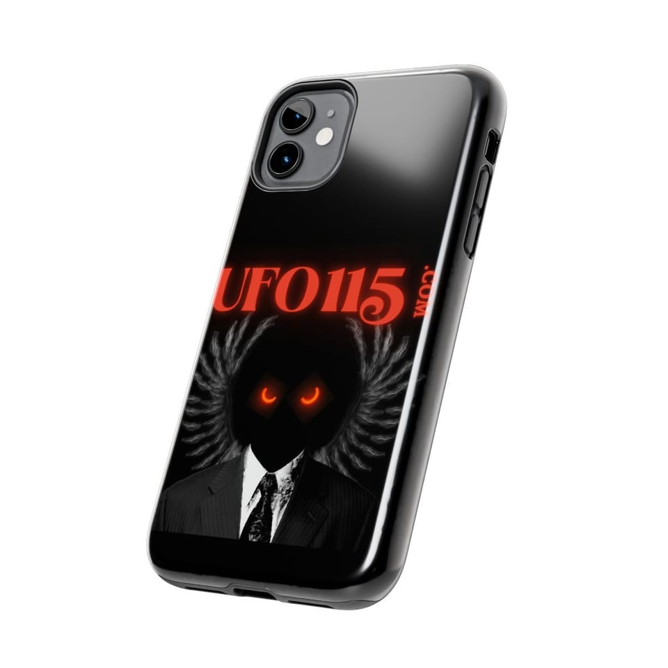 UFO115 Red Angel Phone Case, side view (Printify product mockup)