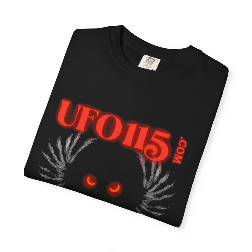 UFO115 Red Angel Tee, folded view (Printify product mockup)