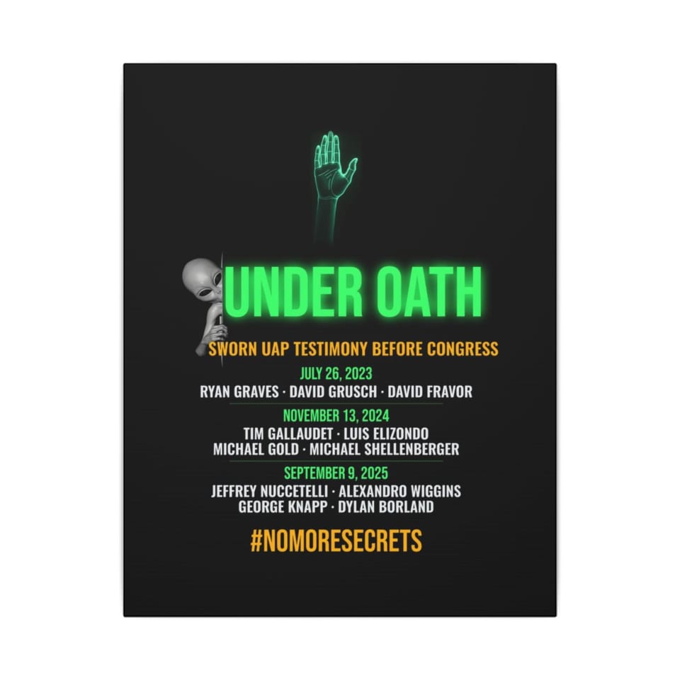 Under Oath UAP Testimony Canvas, front view (Printify product mockup)