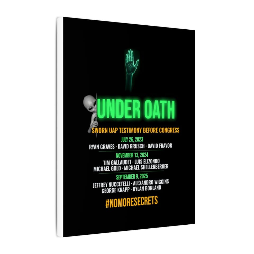 Under Oath UAP Testimony Canvas, side view (Printify product mockup)