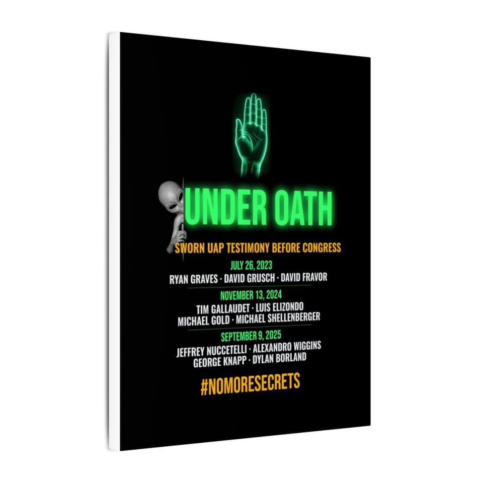 Under Oath UAP Testimony Canvas, side view (Printify product mockup)