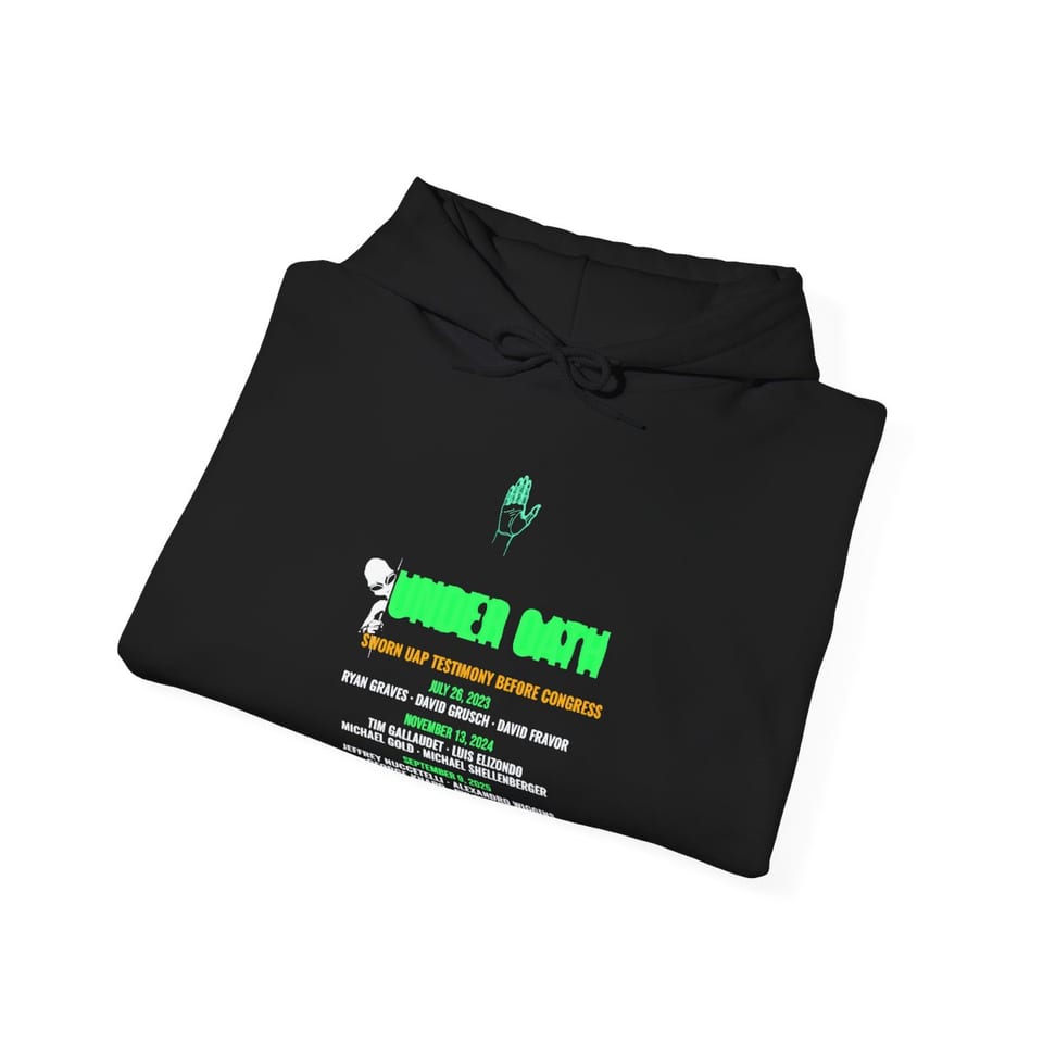 Under Oath UAP Testimony Hoodie, folded view (Printify product mockup)