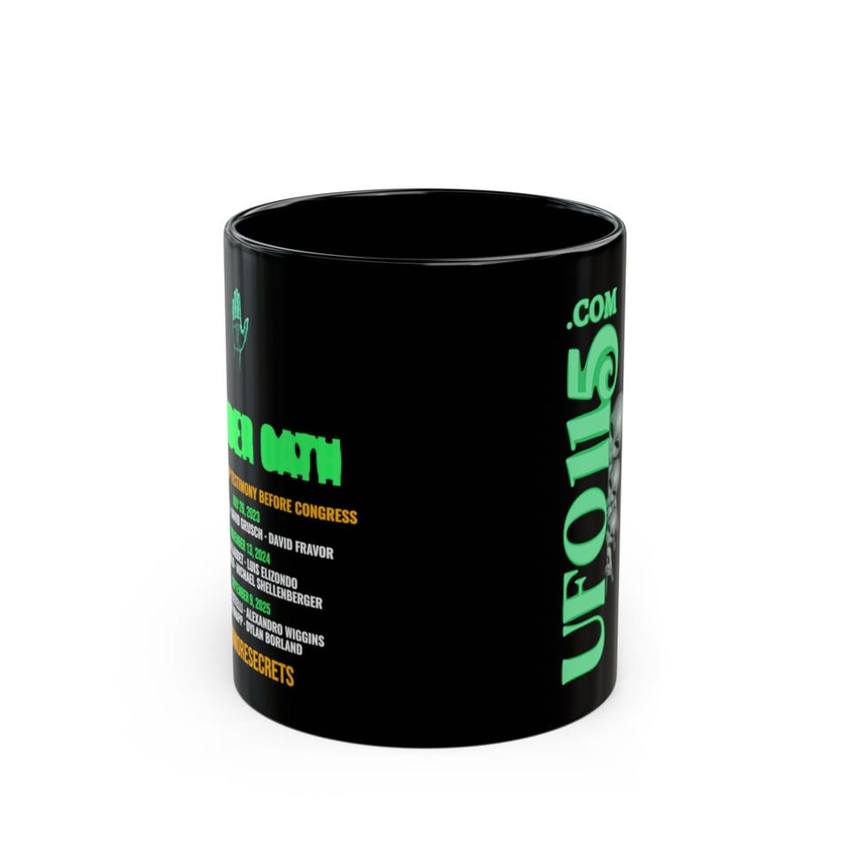 Under Oath UAP Testimony Mug, front view (Printify product mockup)