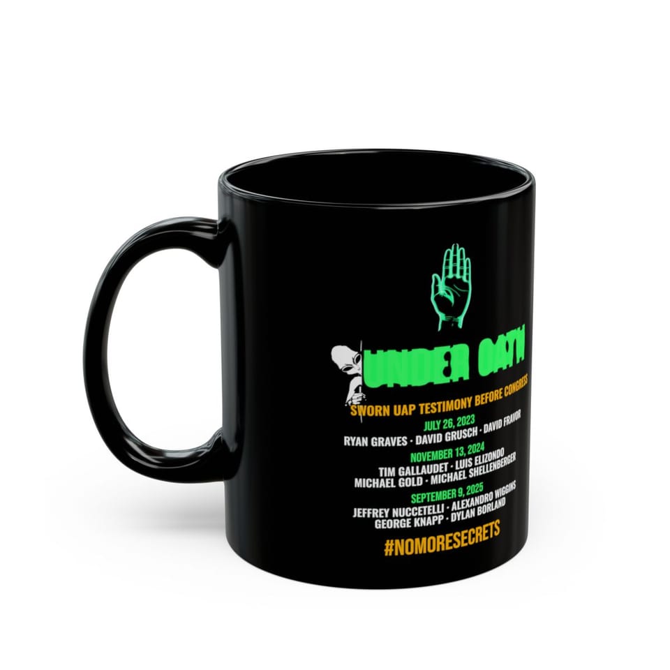 Under Oath UAP Testimony Mug, left view (Printify product mockup)