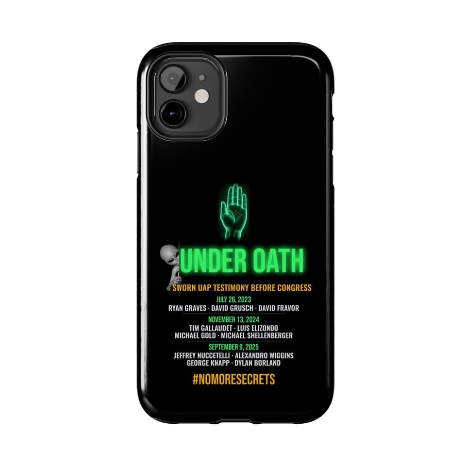 Under Oath UAP Testimony Phone Case, front view (Printify product mockup)