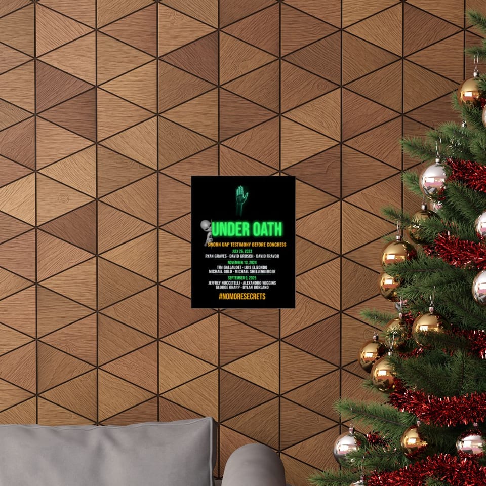 Under Oath UAP Testimony Poster, context 1 view (Printify product mockup)