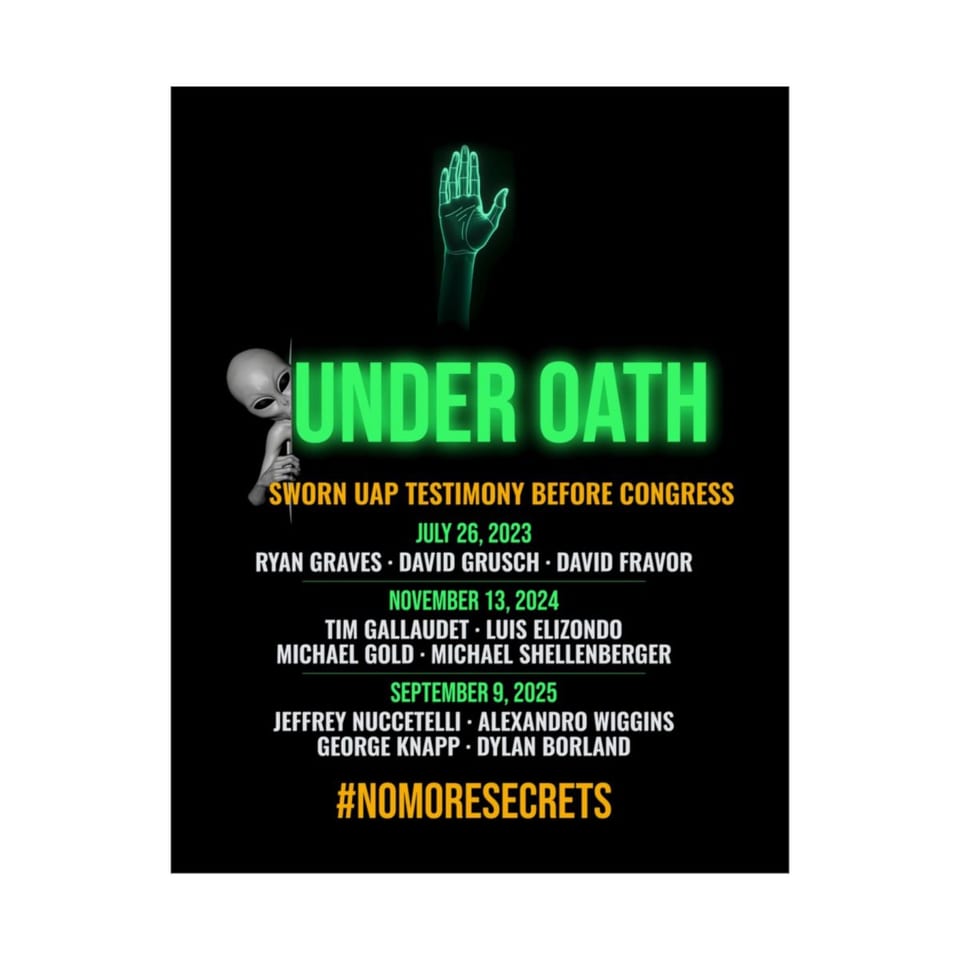 Under Oath UAP Testimony Poster, front 2 view (Printify product mockup)