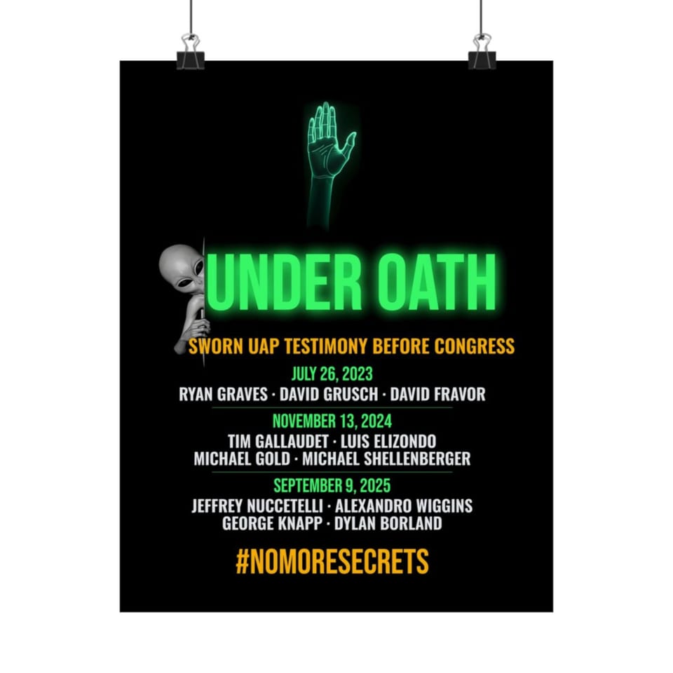 Under Oath UAP Testimony Poster, front view (Printify product mockup)