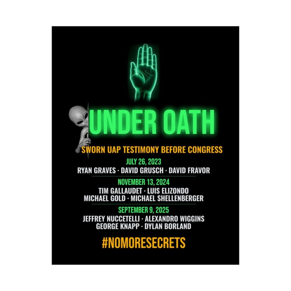 Under Oath UAP Testimony Poster, front 2 view (Printify product mockup)