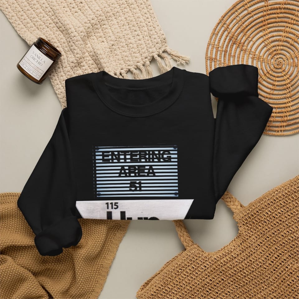 Uup 115 Entering Area 51 Crewneck Sweatshirt, folded 2 view (Printify product mockup)