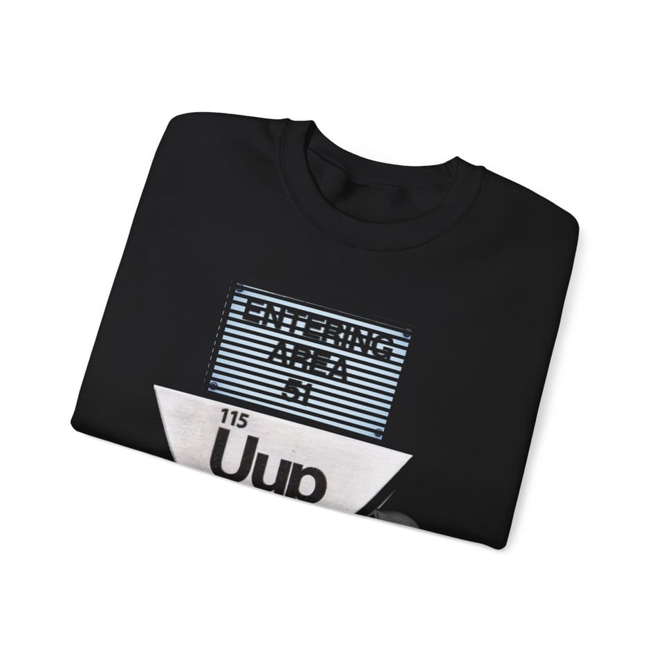 Uup 115 Entering Area 51 Crewneck Sweatshirt, folded view (Printify product mockup)