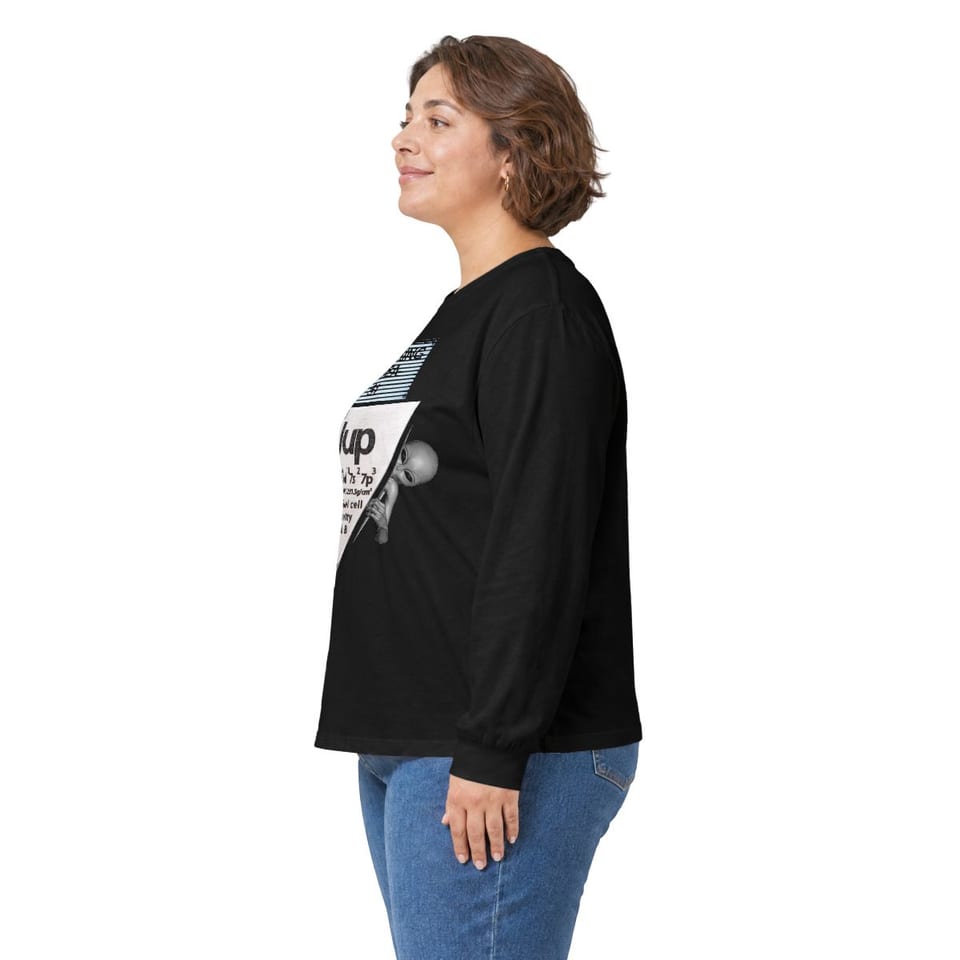 Uup 115 Entering Area 51 Long Sleeve Tee, person left view (Printify product mockup)