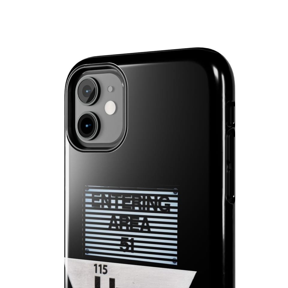 Uup 115 Entering Area 51 Phone Case, close up view (Printify product mockup)