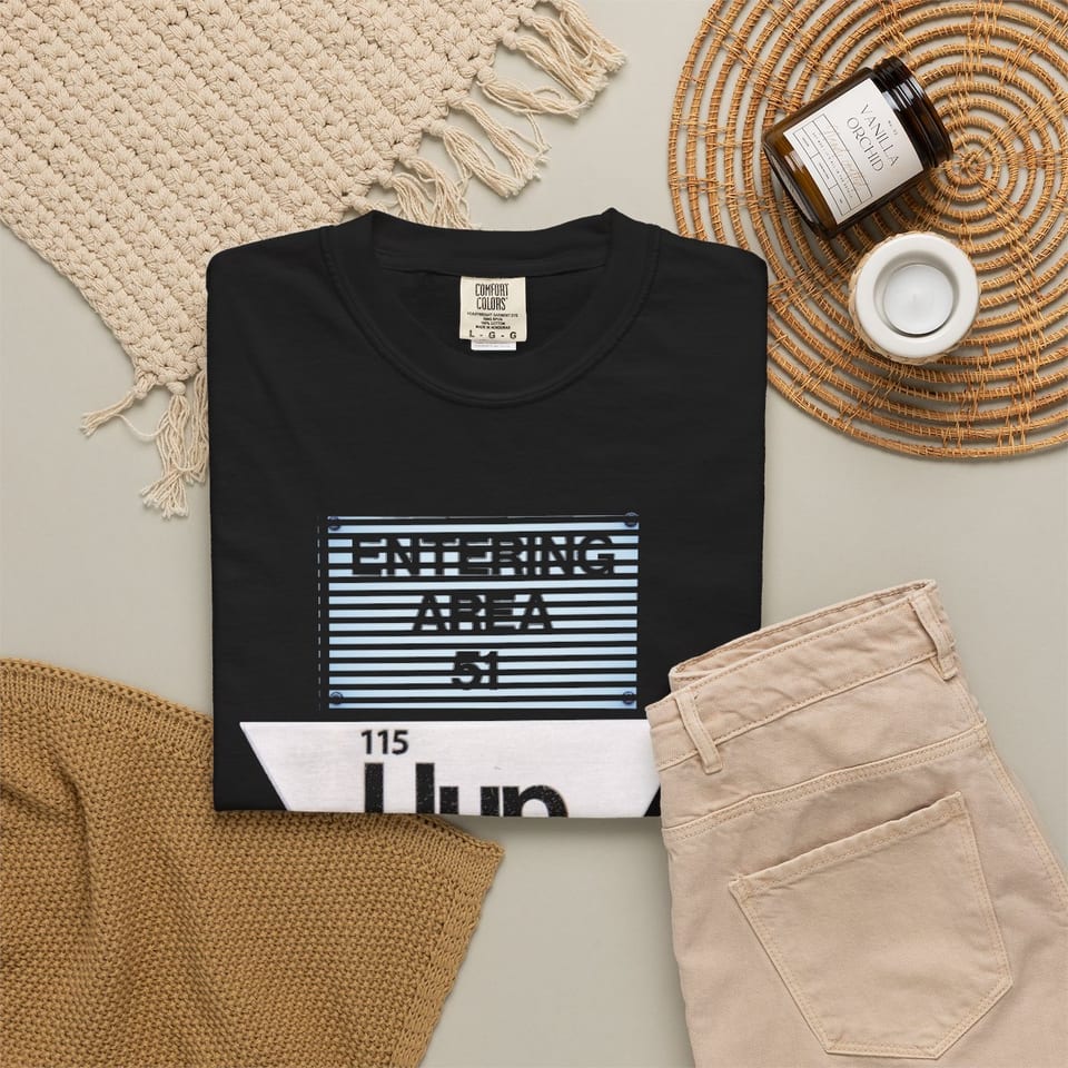 Uup 115 Entering Area 51 Tee, folded 2 view (Printify product mockup)