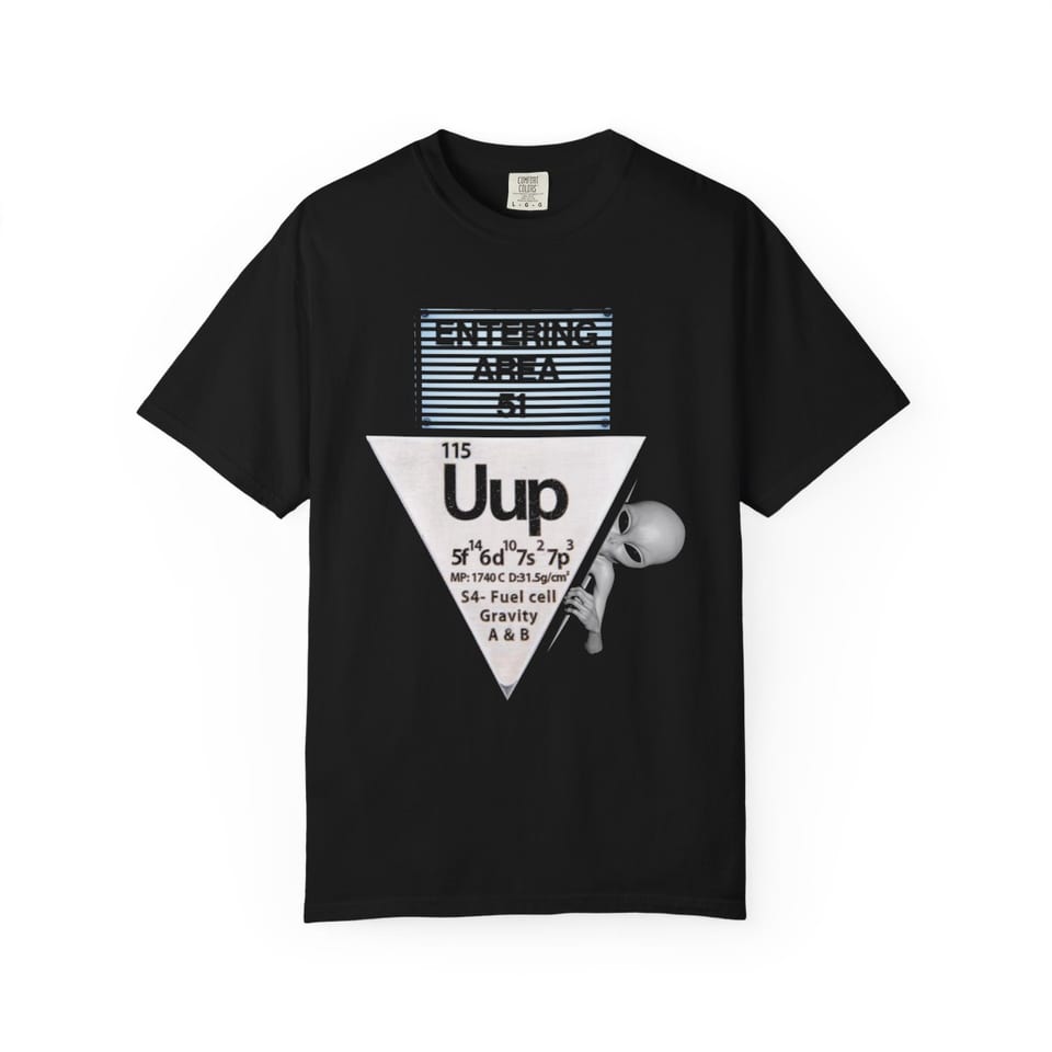 Uup 115 Entering Area 51 Tee, front view (Printify product mockup)