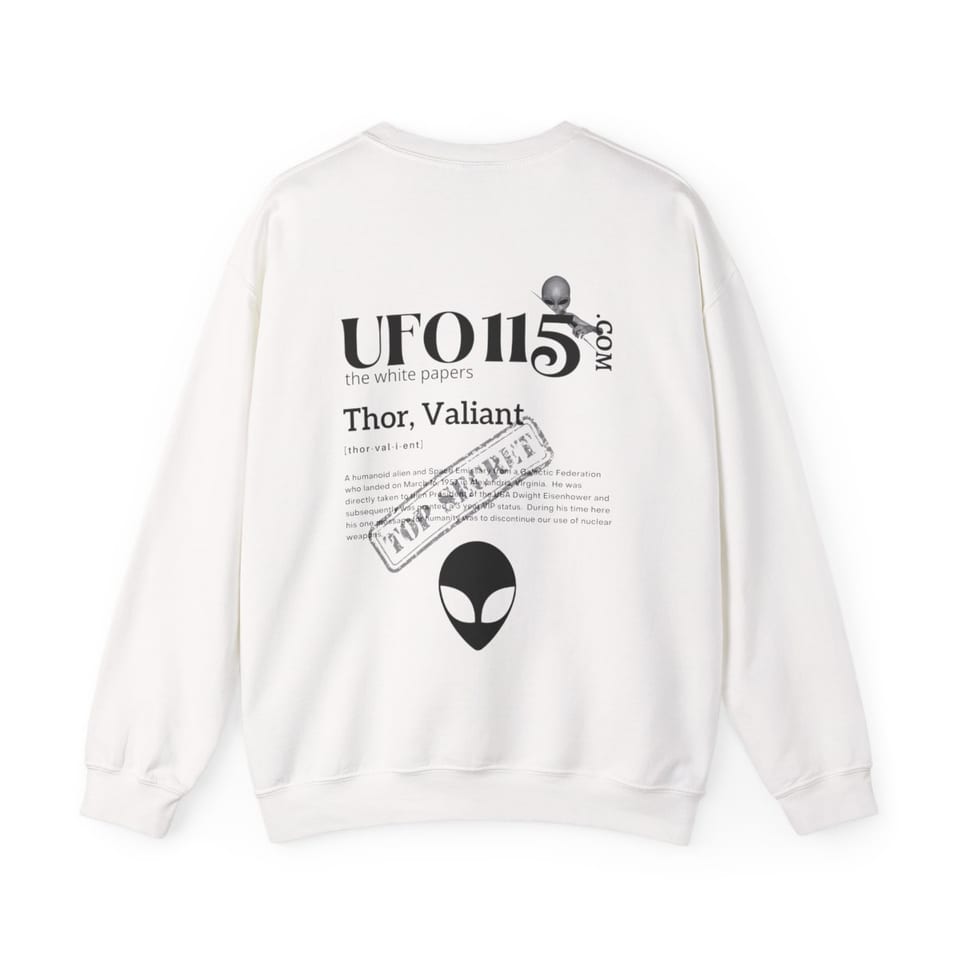 The White Papers Valiant Thor Crewneck Sweatshirt, back view (Printify product mockup)