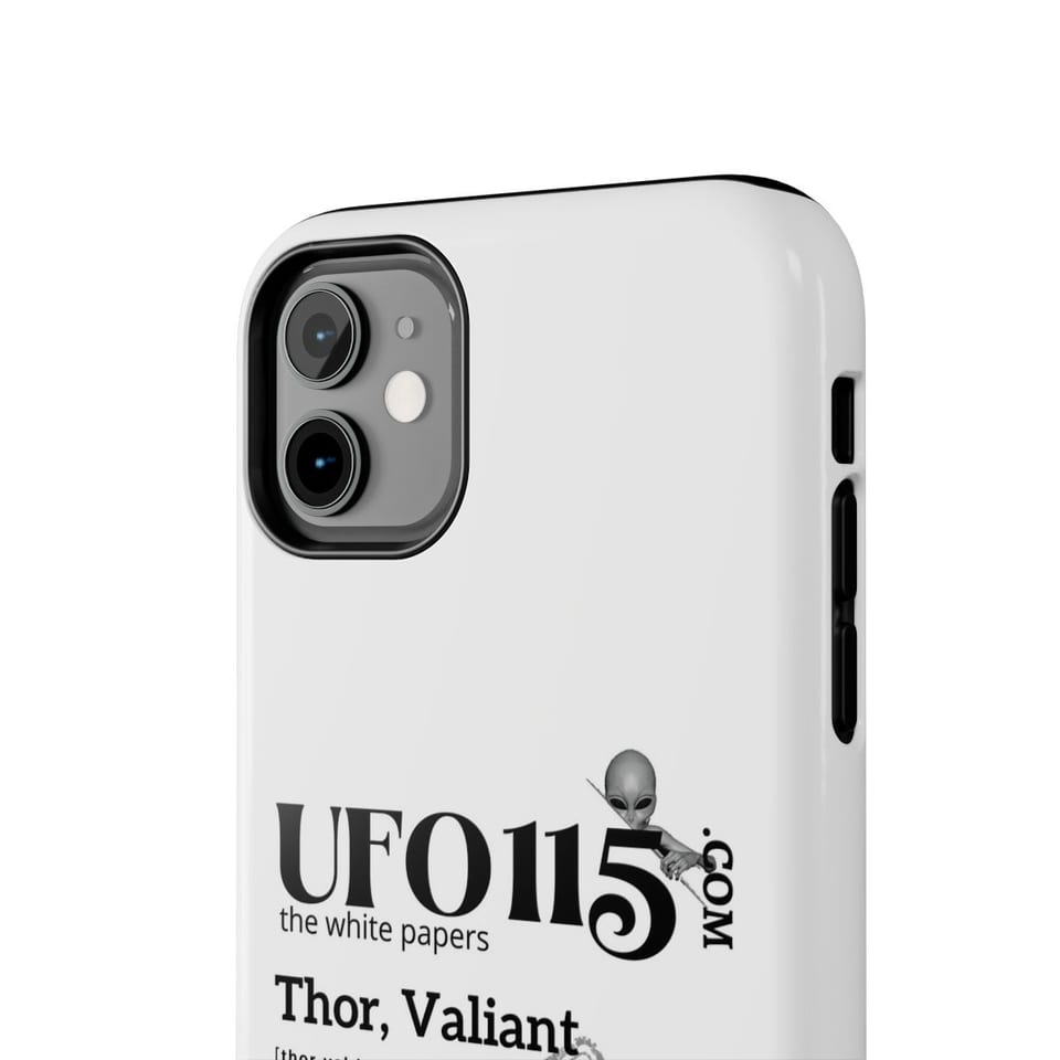 The White Papers Valiant Thor Phone Case, close up view (Printify product mockup)