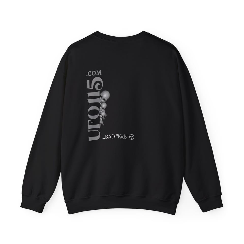 WTF Bad Kids Crewneck Sweatshirt, back view (Printify product mockup)