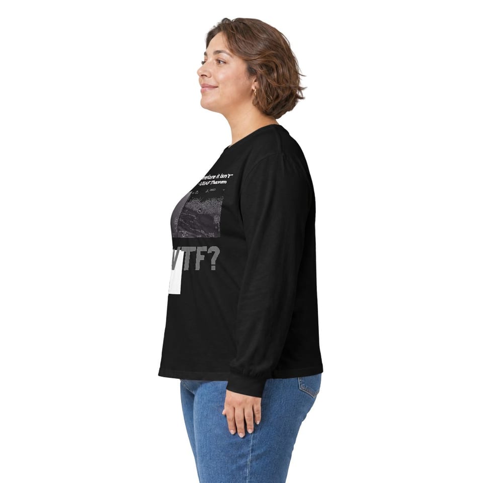 WTF Bad Kids Long Sleeve Tee, person left view (Printify product mockup)
