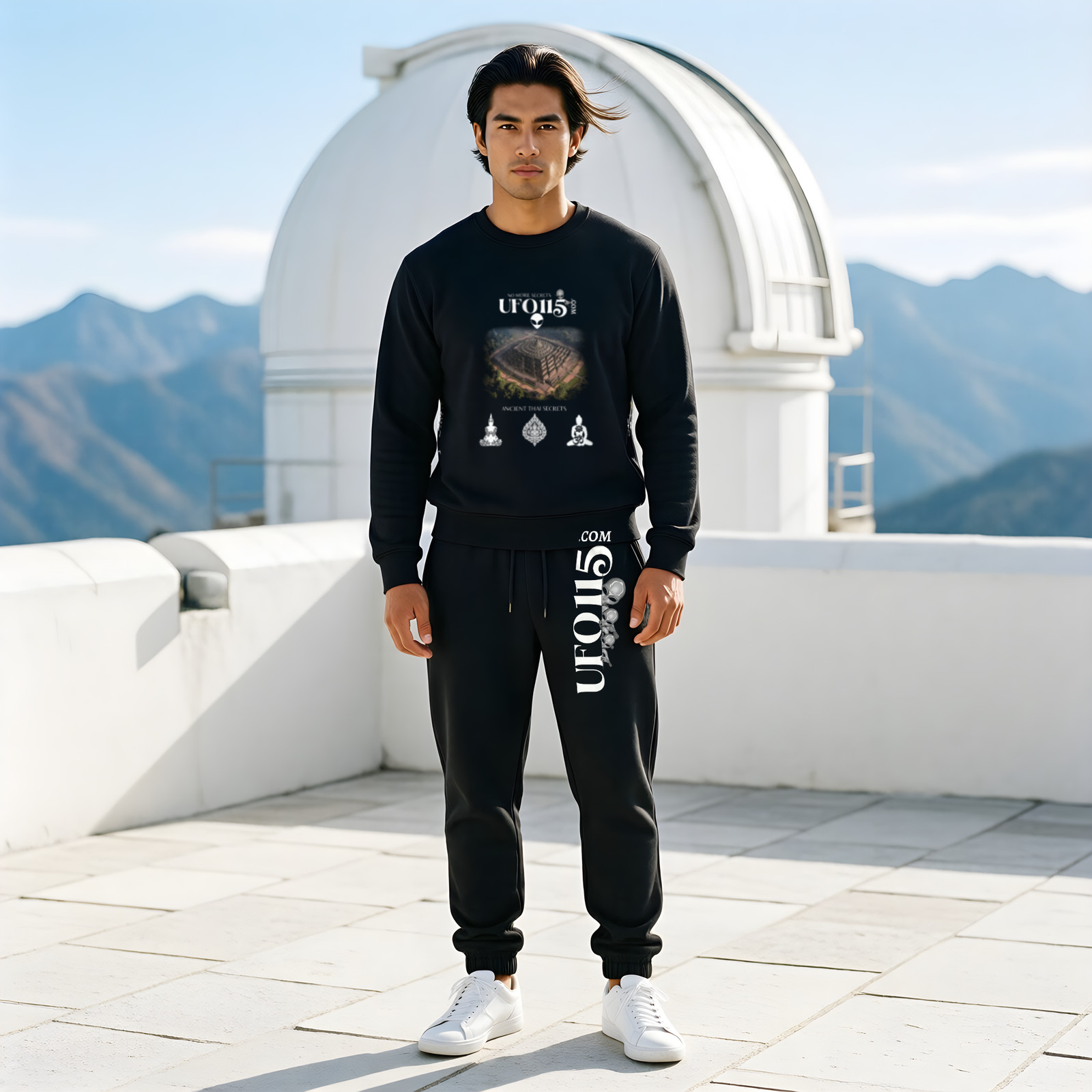 Ancient Thai Secrets matching set: crewneck and joggers on model