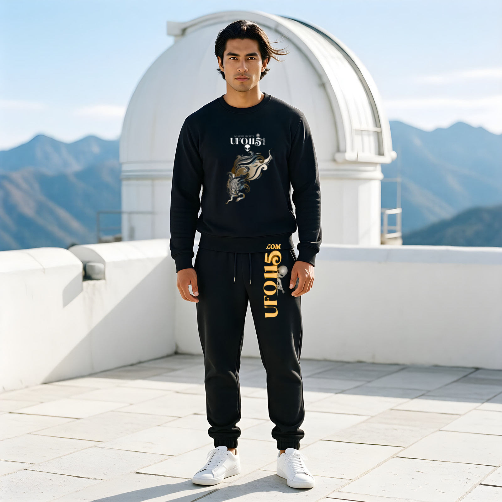 Garuda Bird matching set: crewneck and joggers on model