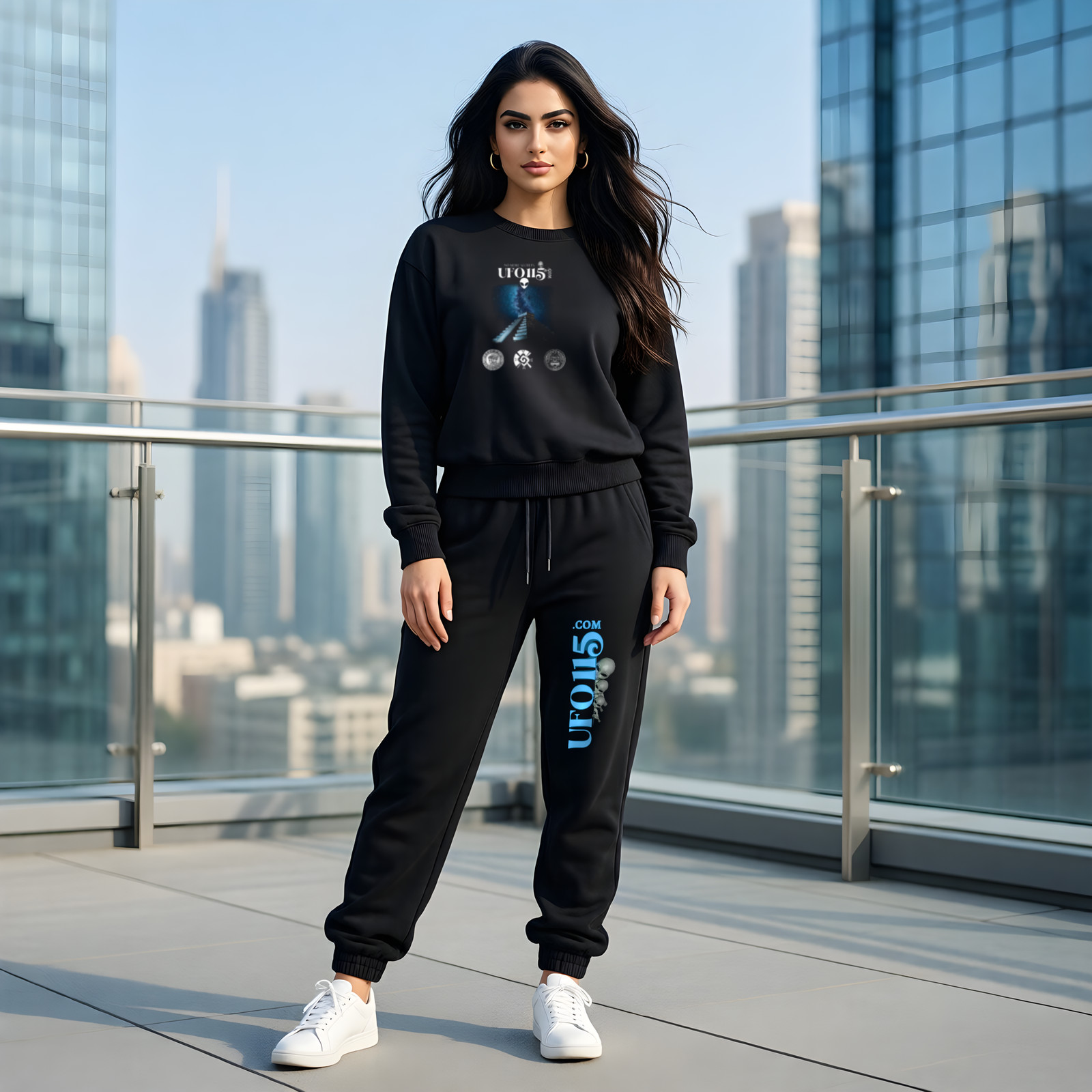 Mayan Pyramid Milky Way matching set: crewneck and joggers on model