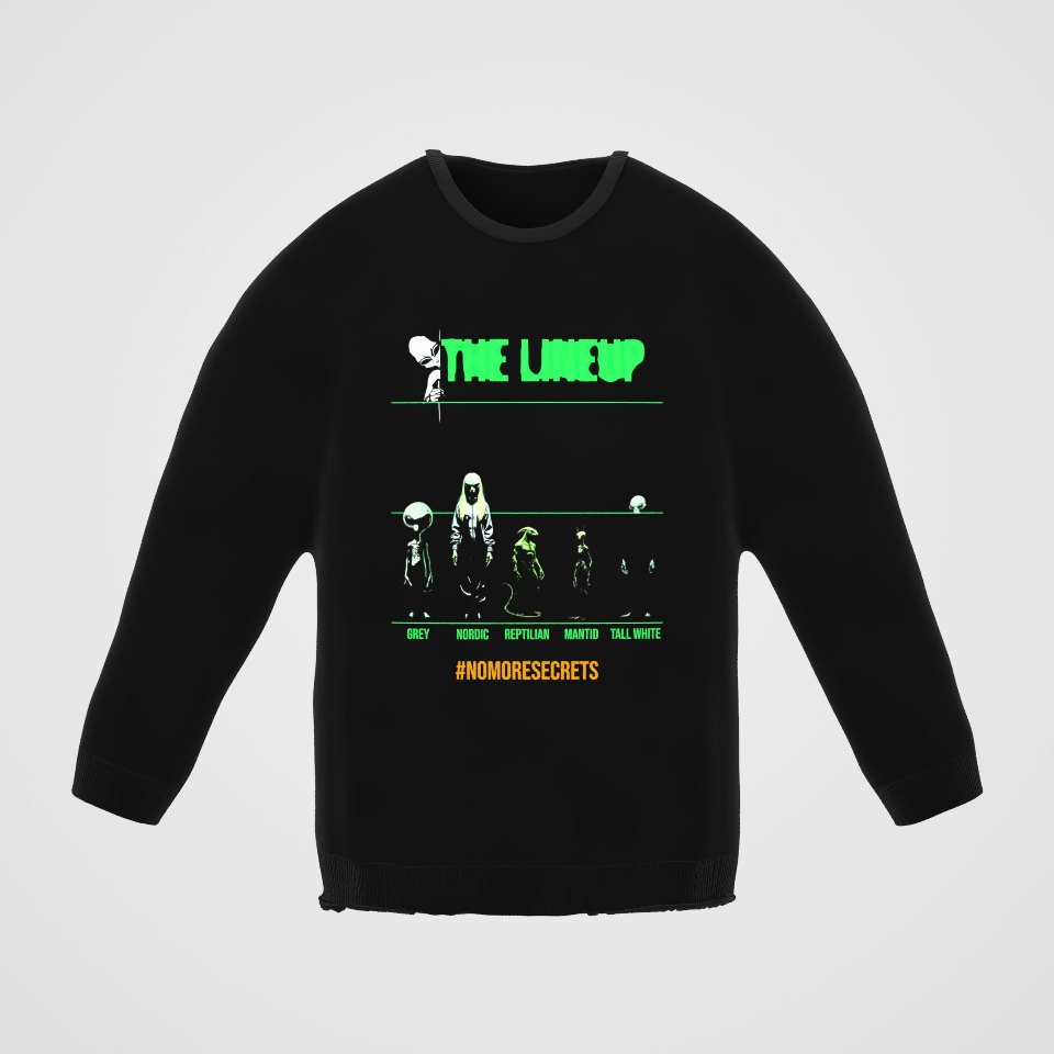 Alien Races Lineup Crewneck Sweatshirt, 360° view at 0° (3D render of the real print)