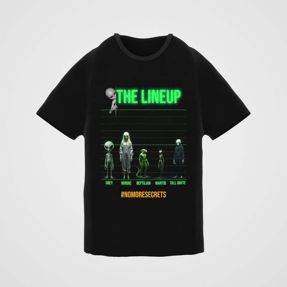 Alien Races Lineup Tee, 360° view at 0° (3D render of the real print)
