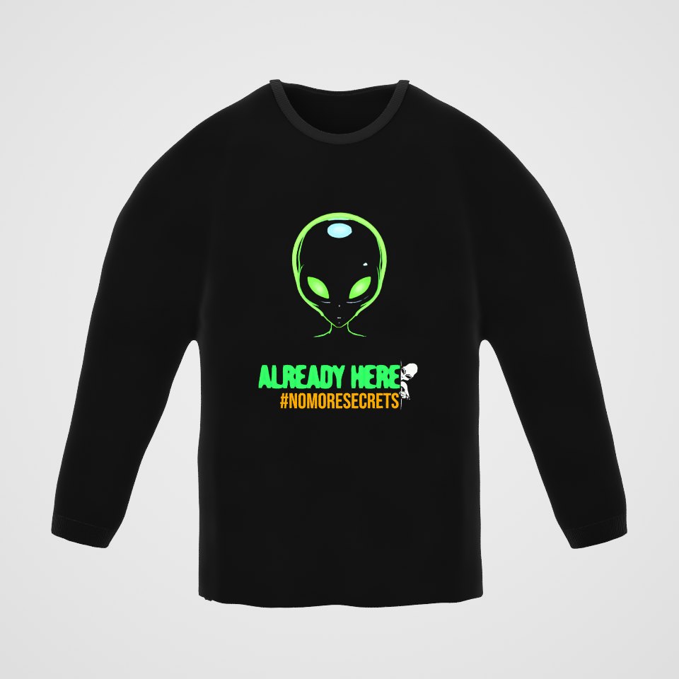 Already Here Neon Grey Long Sleeve Tee, 360° view at 0° (3D render of the real print)