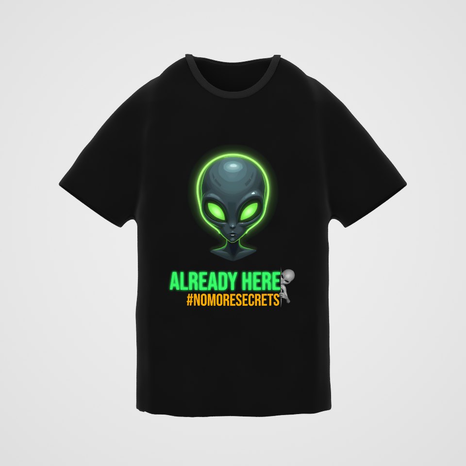 Already Here Neon Grey Tee, 360° view at 0° (3D render of the real print)