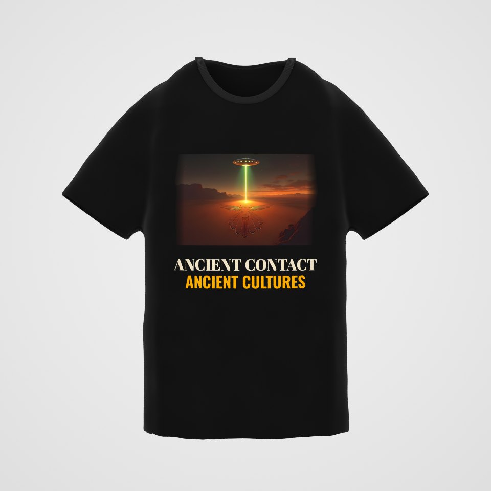 Ancient Contact Desert Lines Tee, 360° view at 0° (3D render of the real print)