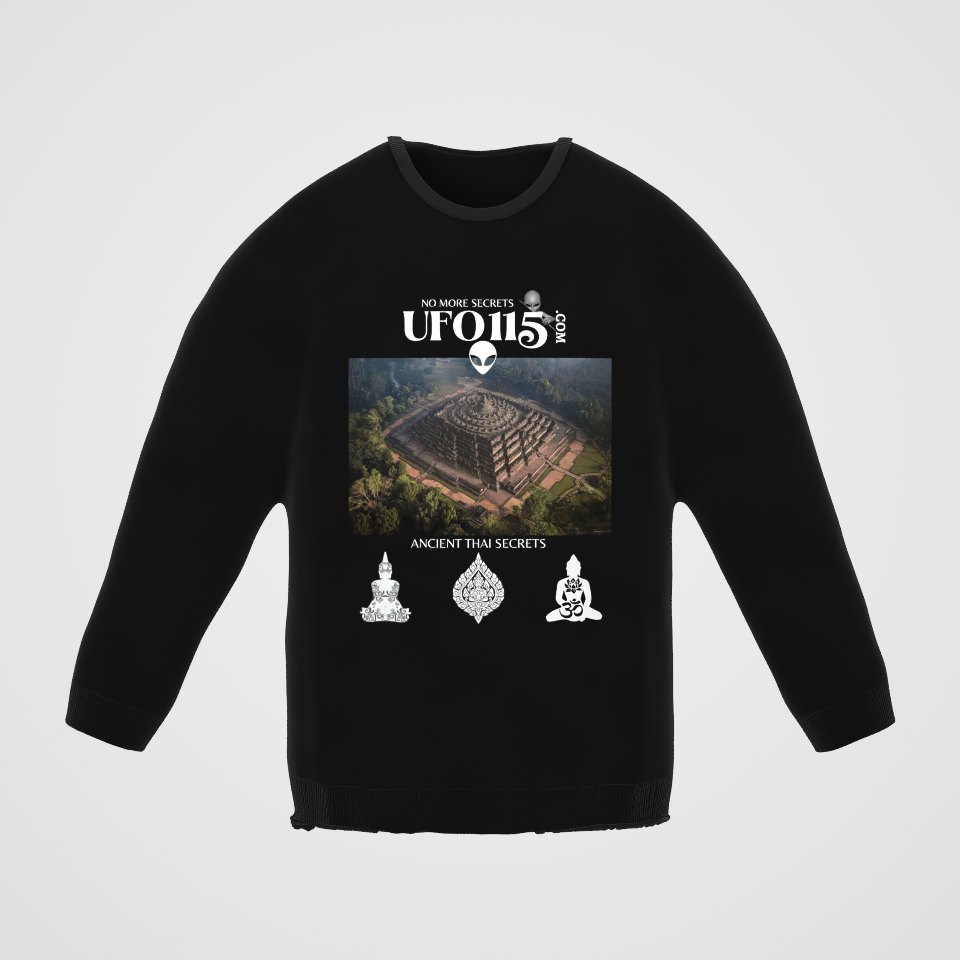 Ancient Thai Secrets Crewneck Sweatshirt, 360° view at 0° (3D render of the real print)