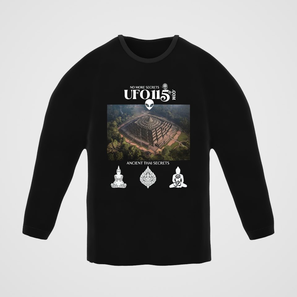 Ancient Thai Secrets Long Sleeve Tee, 360° view at 0° (3D render of the real print)
