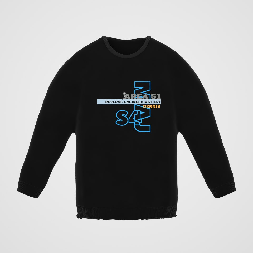 Area 51 Reverse Engineering Dept Crewneck Sweatshirt, 360° view at 0° (3D render of the real print)