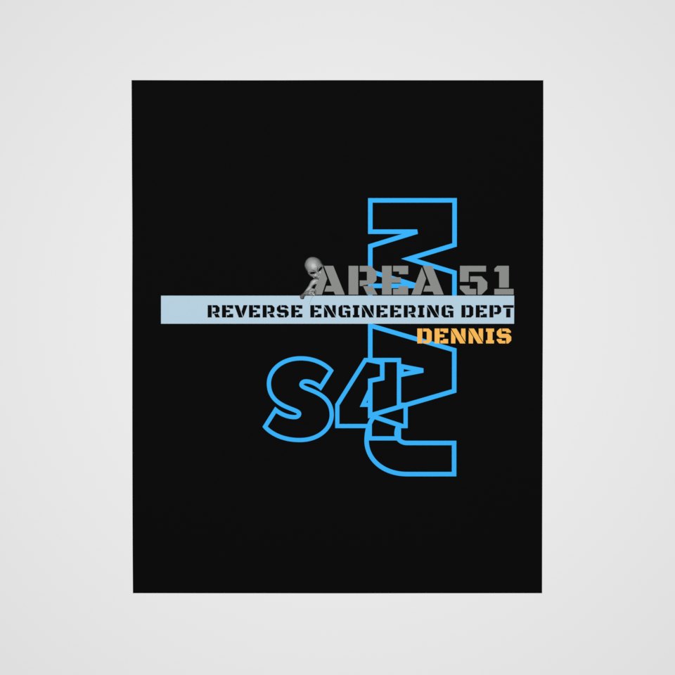 Area 51 Reverse Engineering Dept Poster, 360° view at 0° (3D render of the real print)