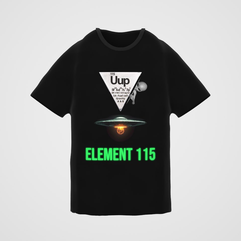 Element 115 Fuel Cell Tee, 360° view at 0° (3D render of the real print)