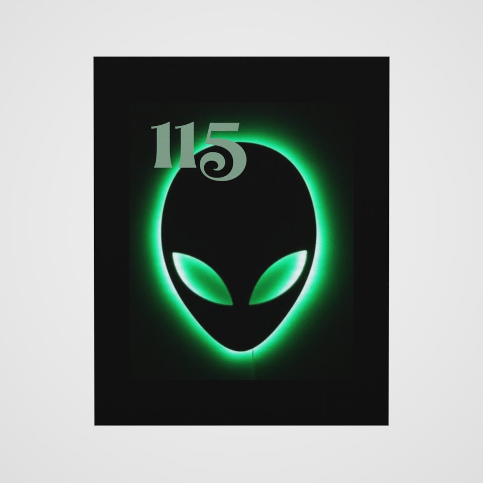 Element 115 Glowing Alien Grey Canvas, 360° view at 0° (3D render of the real print)