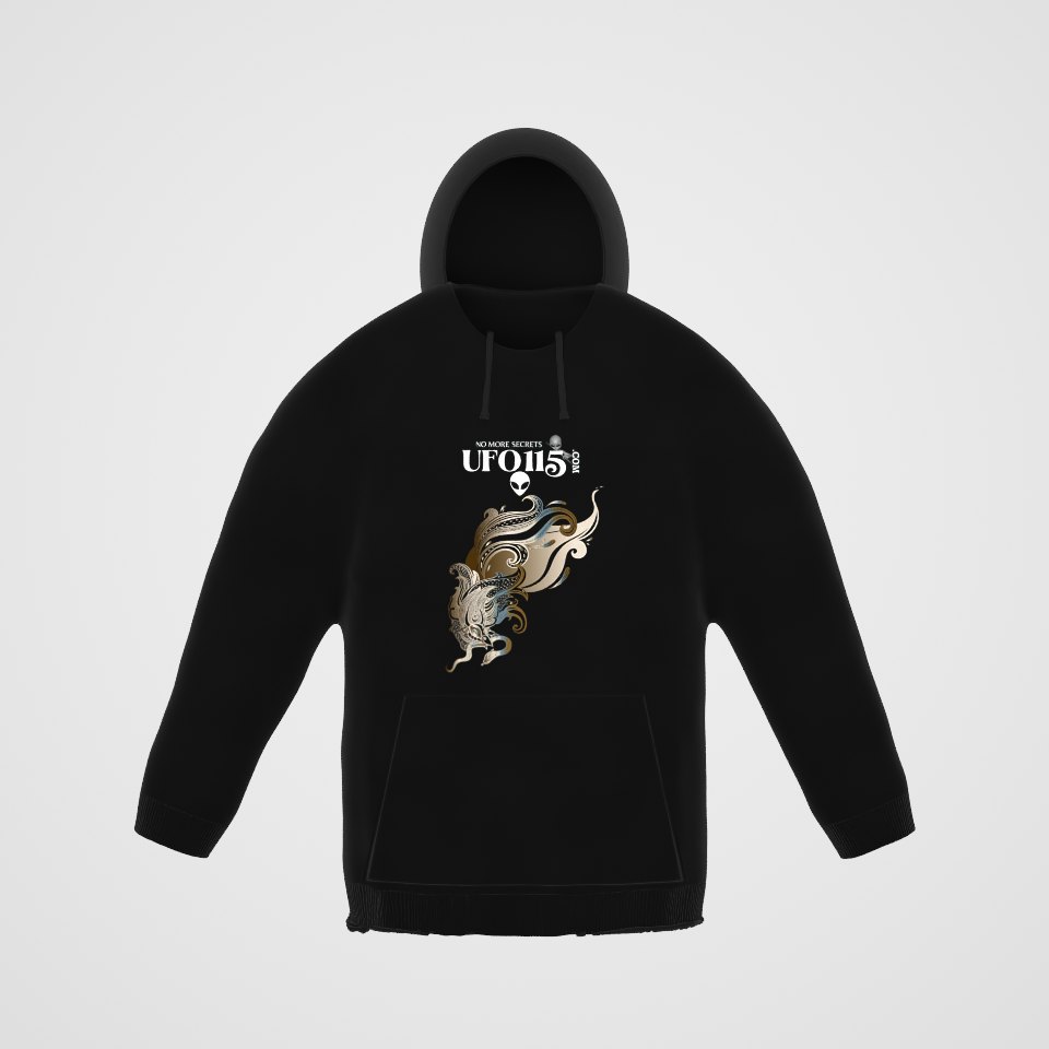 Garuda Bird Hoodie, 360° view at 0° (3D render of the real print)