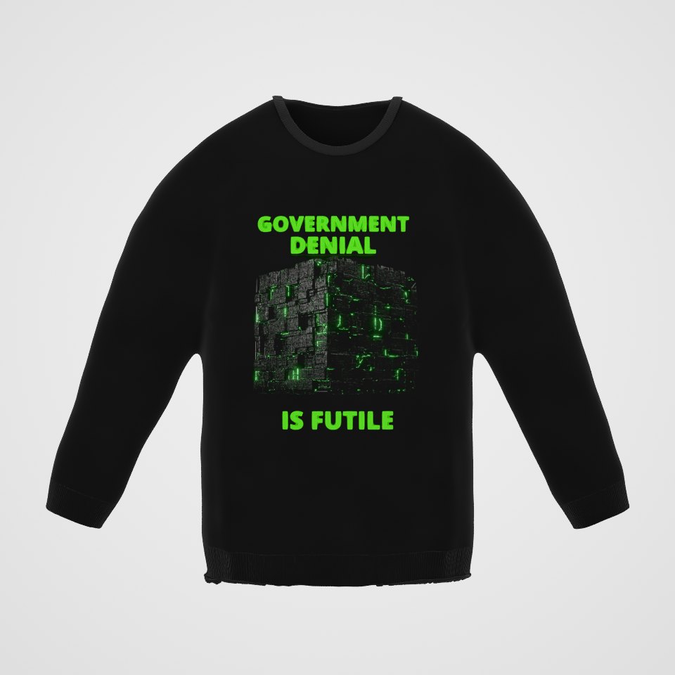 Government Denial Is Futile Crewneck Sweatshirt, 360° view at 0° (3D render of the real print)