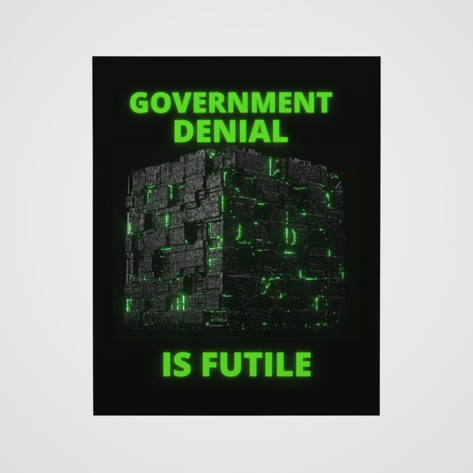 Government Denial Is Futile Poster, 360° view at 0° (3D render of the real print)