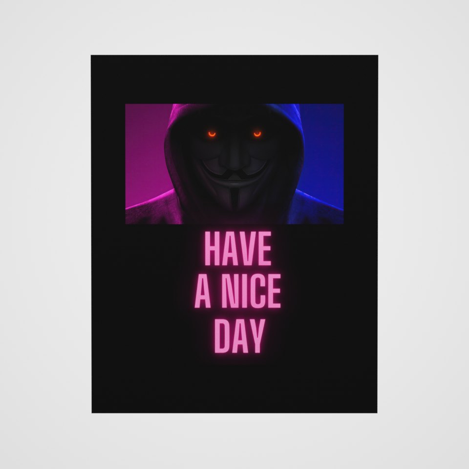 Have a Nice Day Mask Canvas, 360° view at 0° (3D render of the real print)
