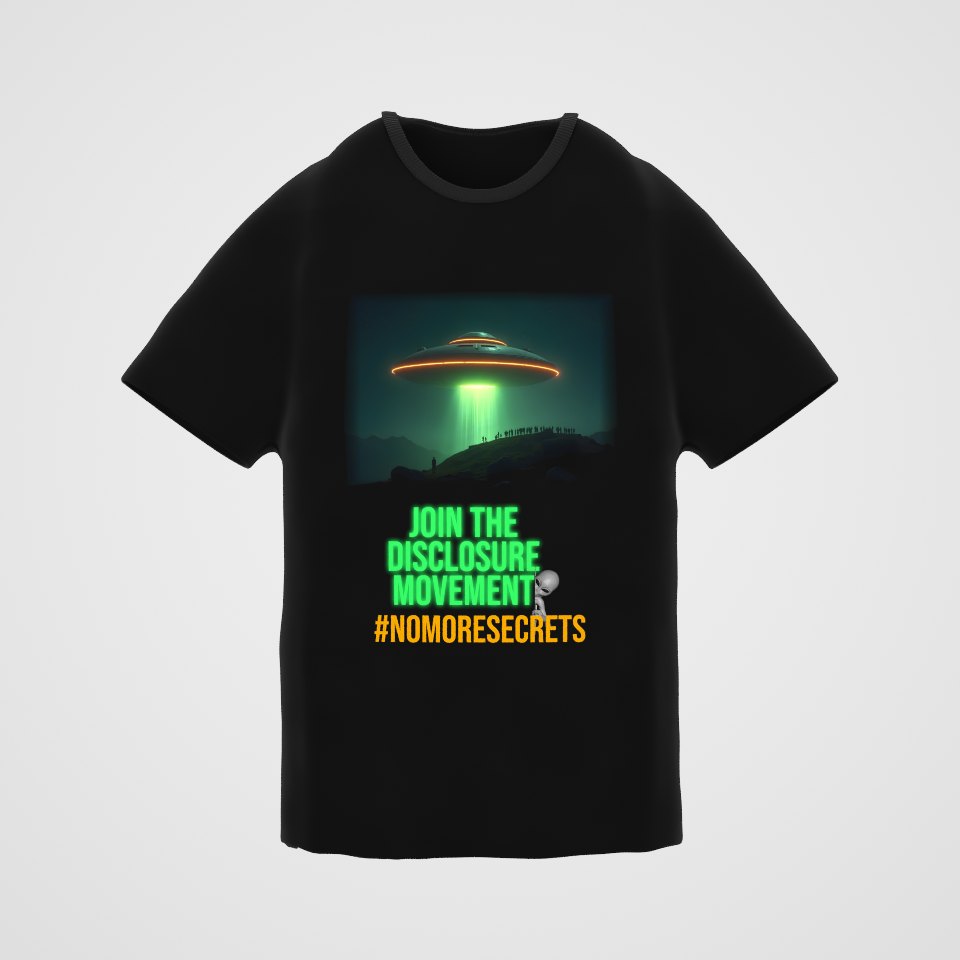 Join the Disclosure Movement Tee, 360° view at 0° (3D render of the real print)