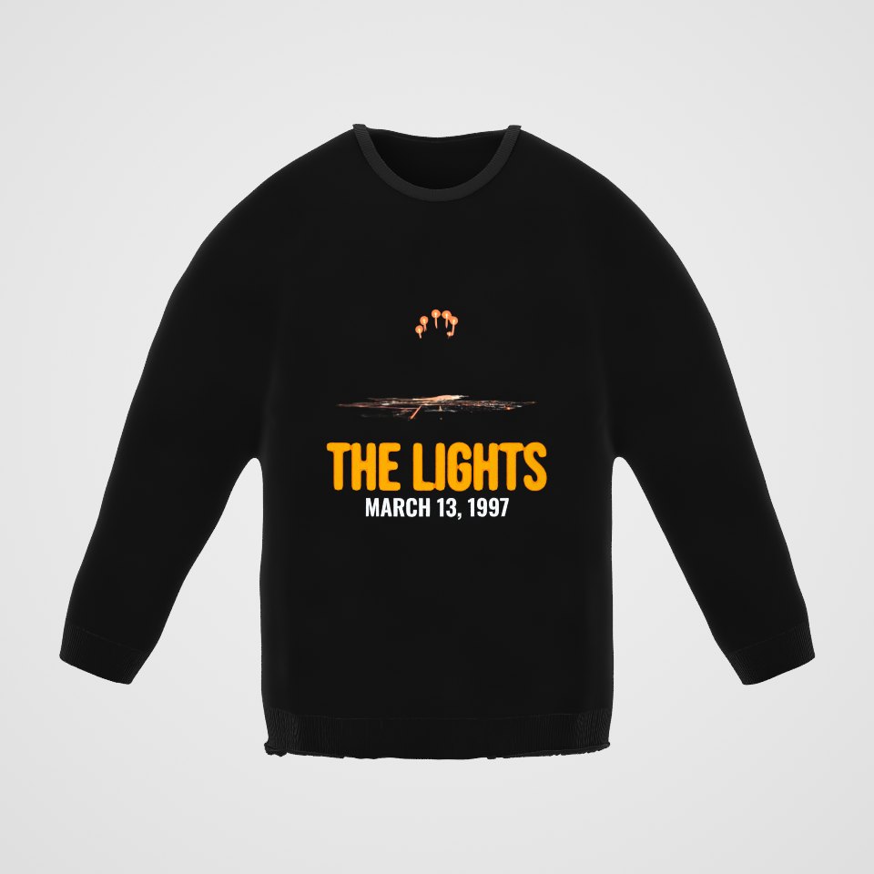 Lights Over the Desert 1997 Crewneck Sweatshirt, 360° view at 0° (3D render of the real print)