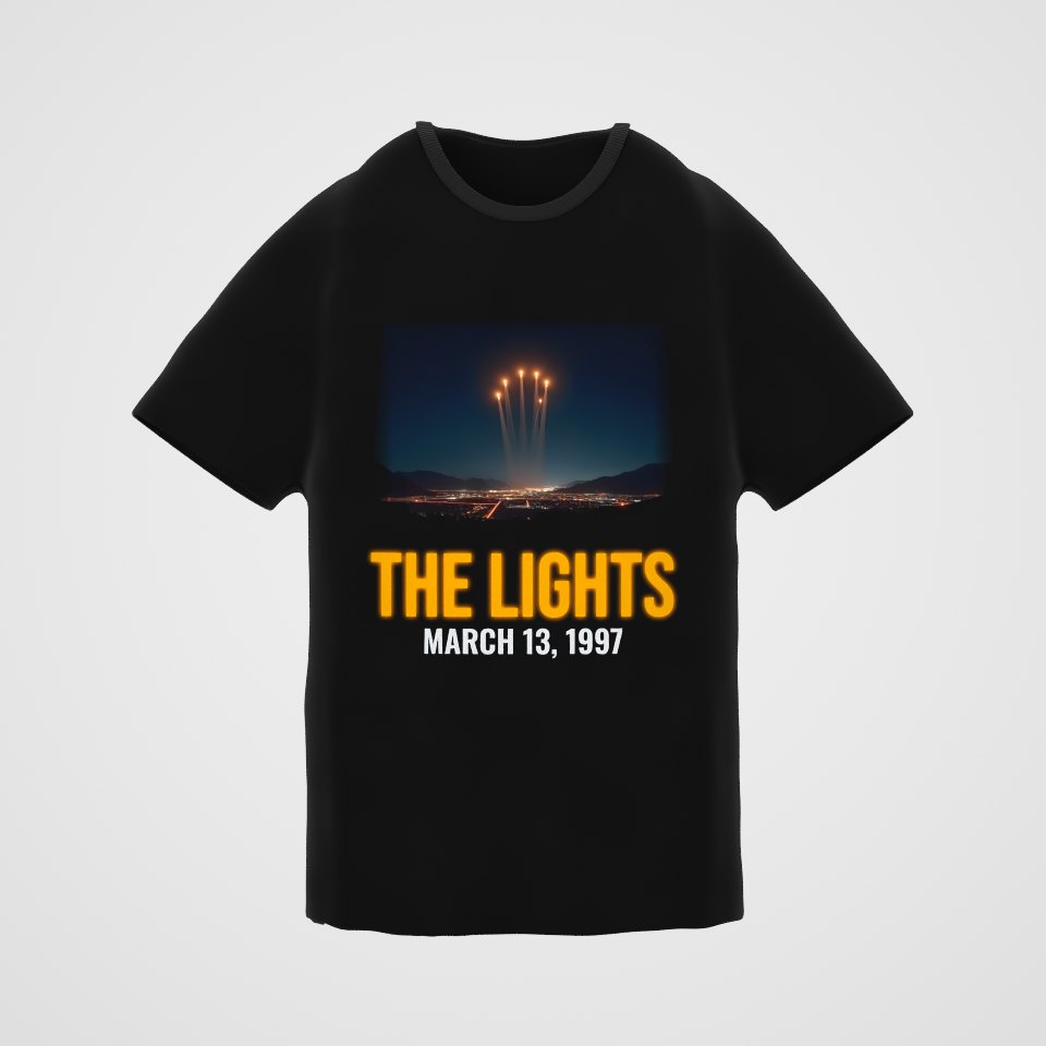 Lights Over the Desert 1997 Tee, 360° view at 0° (3D render of the real print)