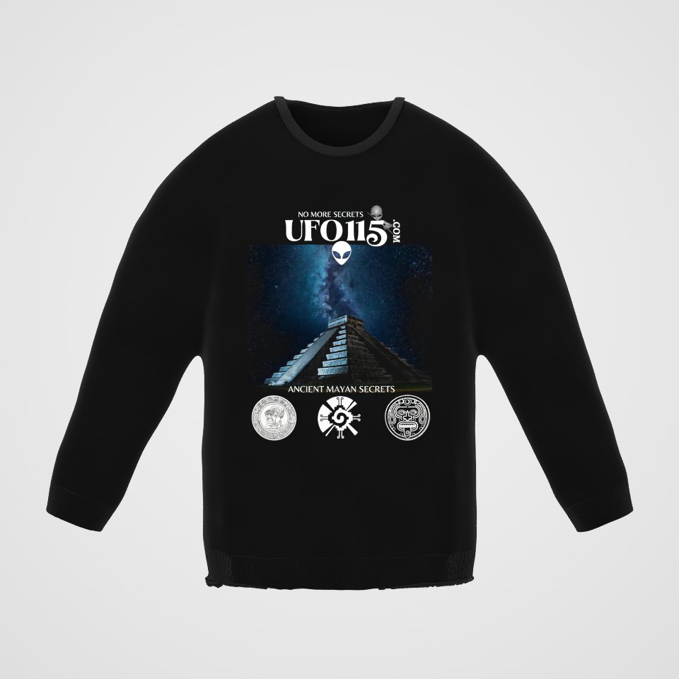 Mayan Pyramid Milky Way Crewneck Sweatshirt, 360° view at 0° (3D render of the real print)