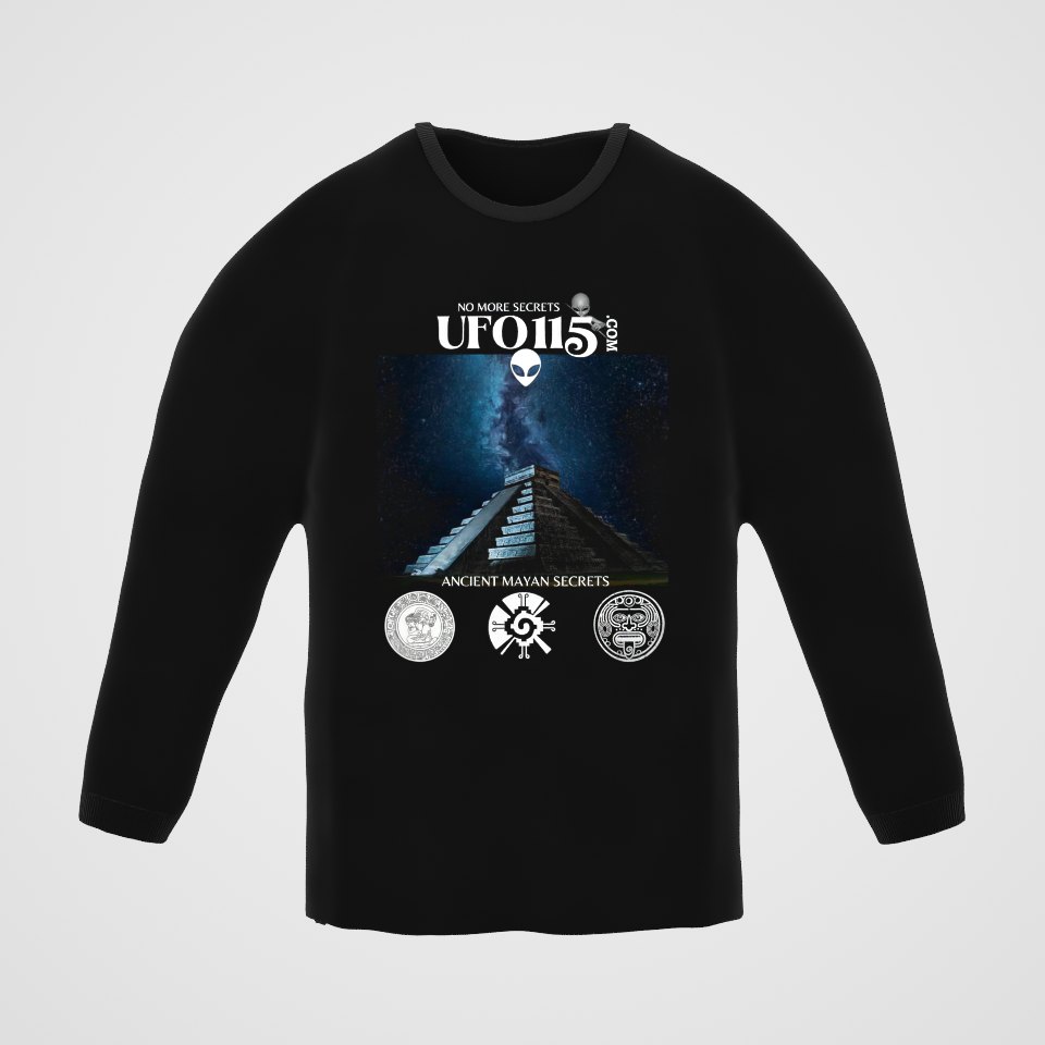Mayan Pyramid Milky Way Long Sleeve Tee, 360° view at 0° (3D render of the real print)