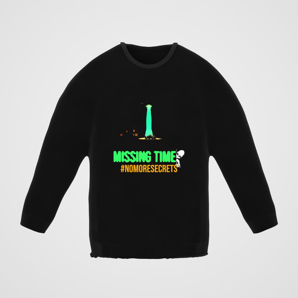 Missing Time Crewneck Sweatshirt, 360° view at 0° (3D render of the real print)