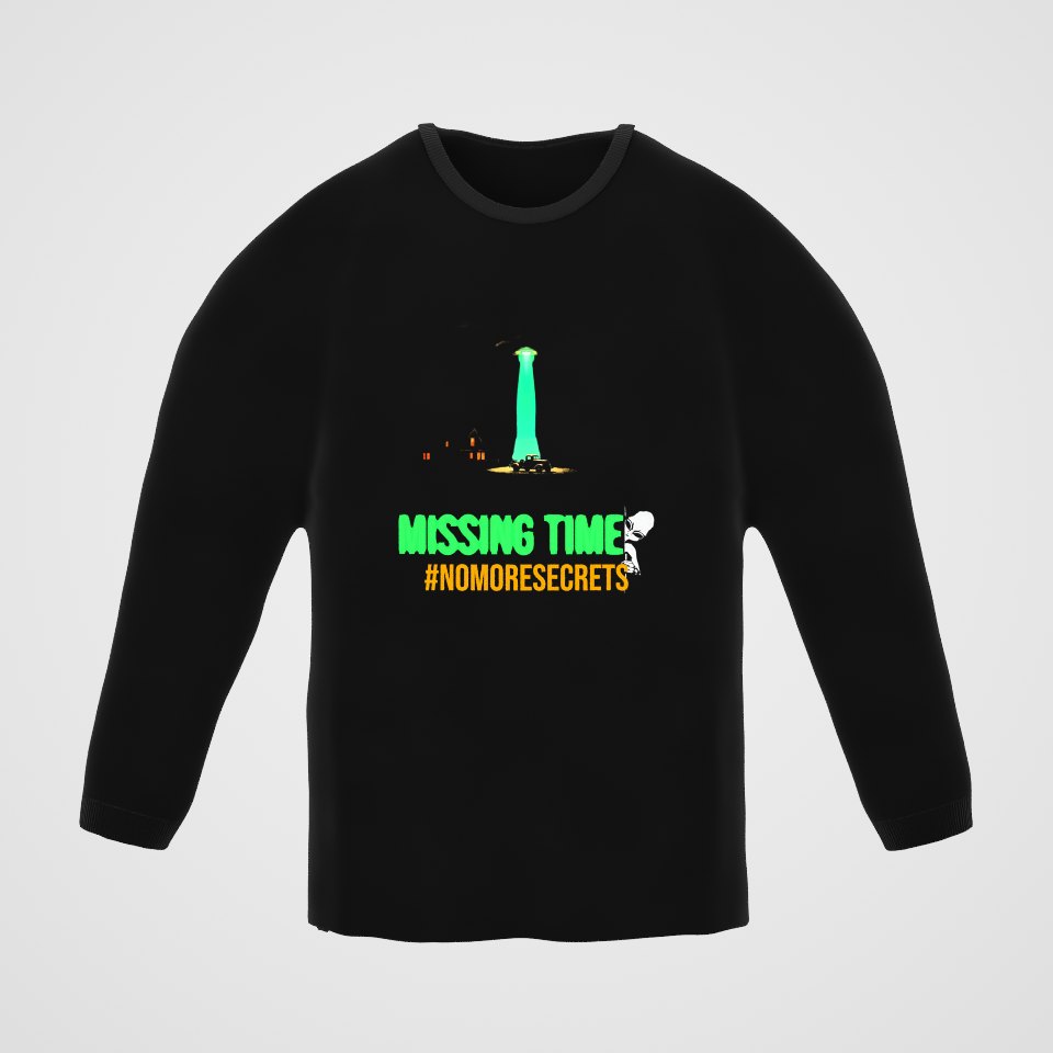 Missing Time Long Sleeve Tee, 360° view at 0° (3D render of the real print)